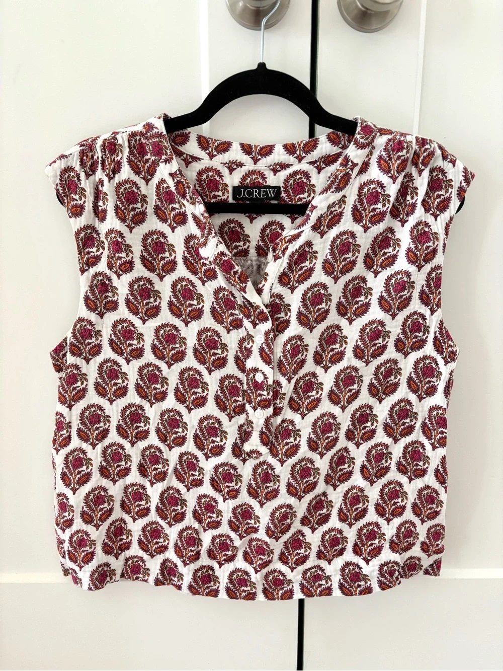 J. Crew Red Print Gauze Tank Top